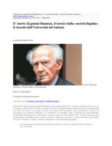 bauman È morto Zygmunt Bauman, il teorico della