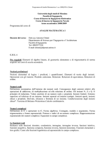 Programma di Analisi Matematrica I a.a. 2008/09 A. Chinnì