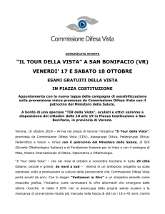 "Tour della vista" a Verona venerdì 17 e sabato 18 ottobre
