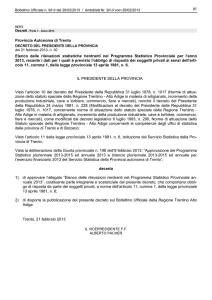 Provincia Autonoma di Trento Elenco delle rilevazioni statistiche