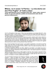Milano, va in scena “U Parrinu – La mia storia con don Pino Puglisi