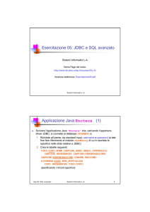 Esercitazione 05: JDBC e SQL avanzato Applicazione Java