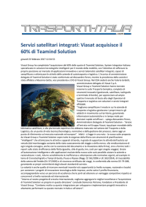 Servizi satellitari integrati: Viasat acquisisce il 60% di Teamind