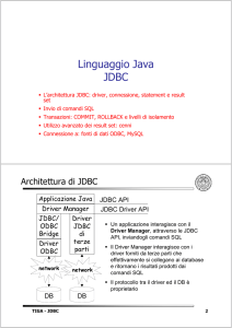 Linguaggio Java JDBC - Dipartimento di Ingegneria dell`Informazione