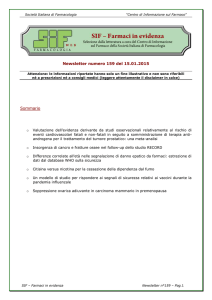 SIF Farmaci in Evidenza - Newsletter n°159 del 150115
