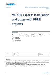 MS SQL Express installation and usage with PHMI projects