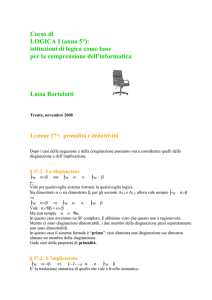 Corso di LOGICA I (anno 5°): istituzioni di logica come base per la