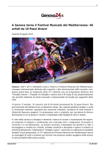 A Genova torna il Festival Musicale del Mediterraneo: 40 artisti da