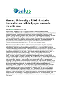 Harvard University e RING14: studio innovativo su cellule Ips per