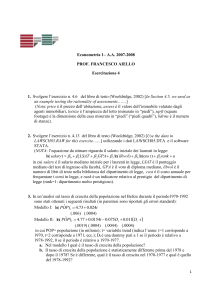 Econometria 1– A.A. 2007-2008 PROF. FRANCESCO AIELLO