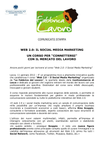 COMUNICATO STAMPA WEB 2.0: IL SOCIAL MEDIA MARKETING