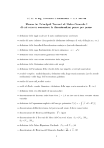 Elenco dei Principali Teoremi di Fisica Generale I di cui occorre