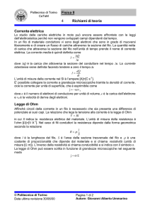 Fisica II 4 Richiami di teoria Corrente elettrica Legge di Ohm