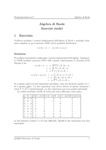Algebra di Boole Esercizi risolti 1 Esercizio
