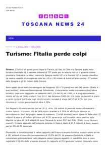 Toscana News 24 | Turismo: l`Italia perde colpi