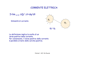 CORRENTE ELETTRICA φ2 φ1 φ > φ I=lim ∆Q/ ∆t=dq/dt