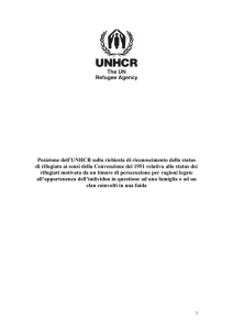 Posizione dell`UNHCR sulla richiesta di riconoscimento dello status