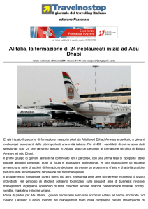 Alitalia, la formazione di 24 neolaureati inizia ad Abu Dhabi