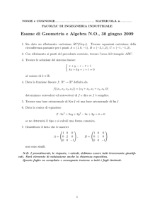 Esame di Geometria e Algebra NO, 30 giugno 2009