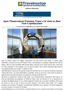 Apre l`Osservatorio Freedom Tower e la vista su New