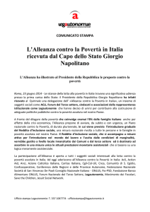 L`Alleanza contro la Povertà in Italia ricevuta dal Capo dello Stato
