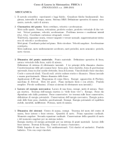 Corso di Laurea in Matematica: FISICA 1 (PROGRAMMA a.a. 2009