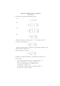 Esercizi di Algebra lineare e geometria Determinanti 1. Calcolare i