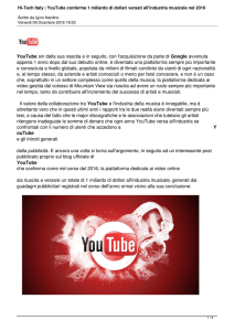 Hi-Tech Italy | YouTube conferma 1 miliardo di dollari versati all