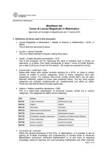 Manifesto del Corso di Laurea Magistrale in Matematica