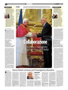 Tra il Papa e Napolitano dialogo sul bene dell`Italia