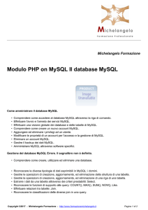 Modulo PHP on MySQL Il database MySQL
