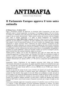 Il Parlamento Europeo approva il testo unico antimafia