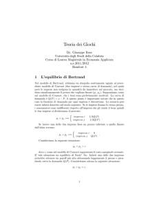 Modello di Bertrand ed Efficienza dell`Equilibrio di Nash