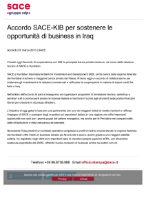 Accordo SACE-KIB per sostenere le opportunità di business in Iraq