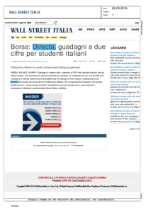 Borsa: Directa, guadagni a due cifre per studenti italiani
