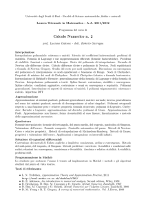 Calcolo Numerico 2 - Prof. L. Galeone