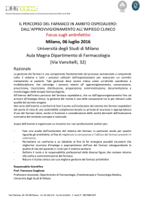 Focus sugli antinfettivi Milano, 06 luglio 2016 Università