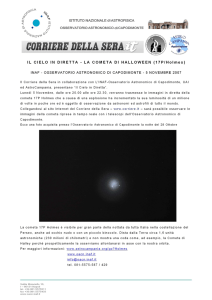 LA COMETA DI HALLOWEEN - Osservatorio Astronomico di