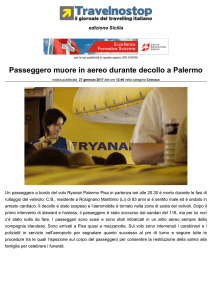 Passeggero muore in aereo durante decollo a Palermo