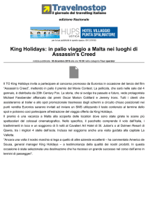 King Holidays: in palio viaggio a Malta nei luoghi di Assassin`s Creed