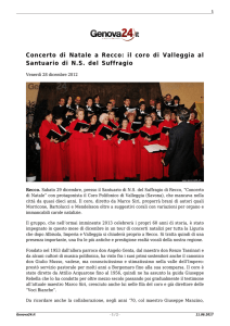 Concerto di Natale a Recco: il coro di Valleggia al Santuario di N.S.