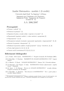 Analisi Matematica - modulo 1 (6 crediti) AA 2006/2007