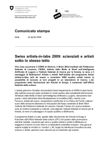 Comunicato stampa Swiss artists-in-labs 2009: scienziati e artisti