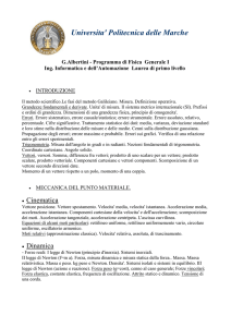 G.Albertini - Programma di Fisica Generale I Ing. Informatica e dell