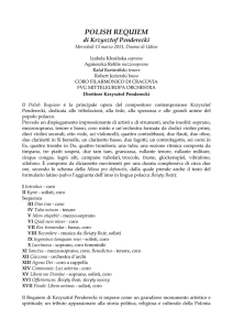 POLISH REQUIEM di Krzysztof Penderecki Mercoledì 13 marzo