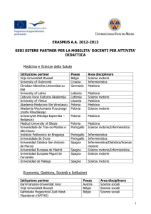 elenco delle sedi estere partner per la mobilita` docenti a