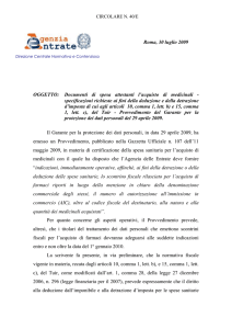 1 Roma, 30 luglio 2009 OGGETTO: Documenti di spesa attestanti l`a