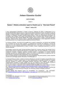 Istituto Giannina Gaslini INVITO STAMPA 30/09/11 Sabato 1 Ottobre
