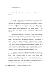 INTRODUZIONE La Teologia fondamentale come “coscienza critica