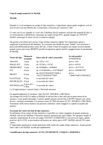 I tipi di campi numerici in MySQL